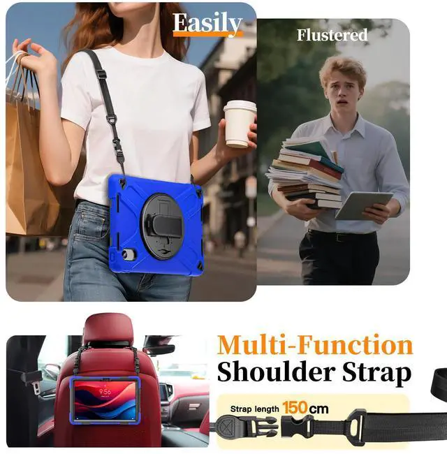 Alt view image 6 of 7 - WERLEO Case for Lenovo Tab M11 / K11 LTE 11 inch 2024 TB330FU TB330XU TB-331FC Shockproof Cover with Screen Protector + Rotating Hand Strap & Stand + Shoulder Strap + Universal Stylus Pen Blue