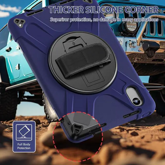 Alt view image 2 of 7 - WERLEO Case for Lenovo Tab M11 / K11 LTE 11 inch 2024 TB330FU TB330XU TB-331FC Shockproof Cover with Screen Protector + Rotating Hand Strap & Stand + Shoulder Strap + Universal Stylus Pen Navy Blue
