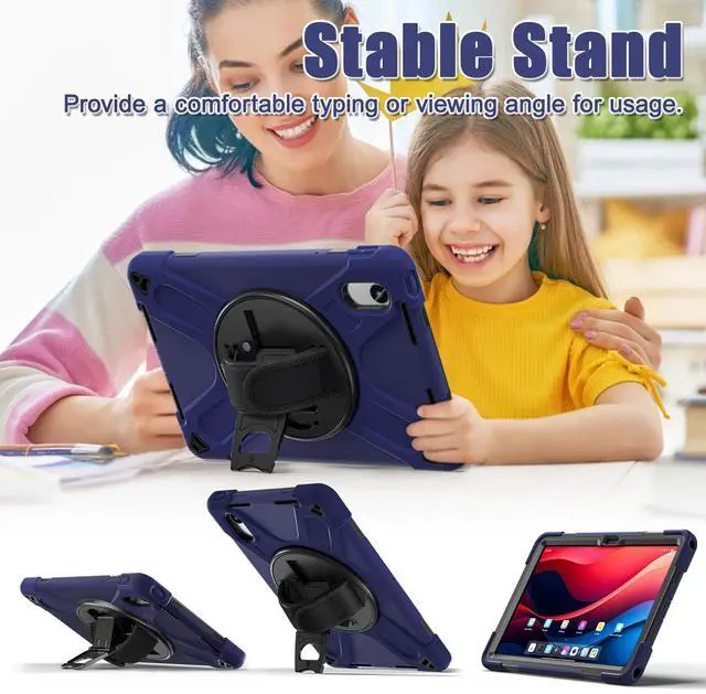 Alt view image 4 of 7 - WERLEO Case for Lenovo Tab M11 / K11 LTE 11 inch 2024 TB330FU TB330XU TB-331FC Shockproof Cover with Screen Protector + Rotating Hand Strap & Stand + Shoulder Strap + Universal Stylus Pen Navy Blue