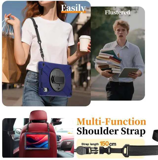 Alt view image 7 of 7 - WERLEO Case for Lenovo Tab M11 / K11 LTE 11 inch 2024 TB330FU TB330XU TB-331FC Shockproof Cover with Screen Protector + Rotating Hand Strap & Stand + Shoulder Strap + Universal Stylus Pen Navy Blue