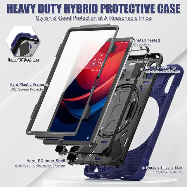 Alt view image 6 of 7 - WERLEO Case for Lenovo Tab M11 / K11 LTE 11 inch 2024 TB330FU TB330XU TB-331FC Shockproof Cover with Screen Protector + Rotating Hand Strap & Stand + Shoulder Strap + Universal Stylus Pen Navy Blue