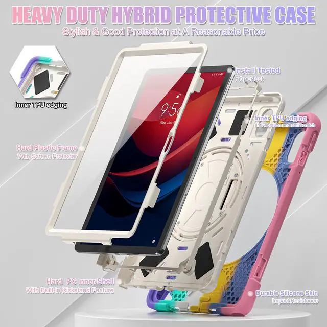Alt view image 6 of 7 - WERLEO Case for Lenovo Tab M11 / K11 LTE 11 inch 2024 TB330FU TB330XU TB-331FC Shockproof Cover with Screen Protector + Rotating Hand Strap & Stand + Shoulder Strap + Universal Stylus Pen Pink