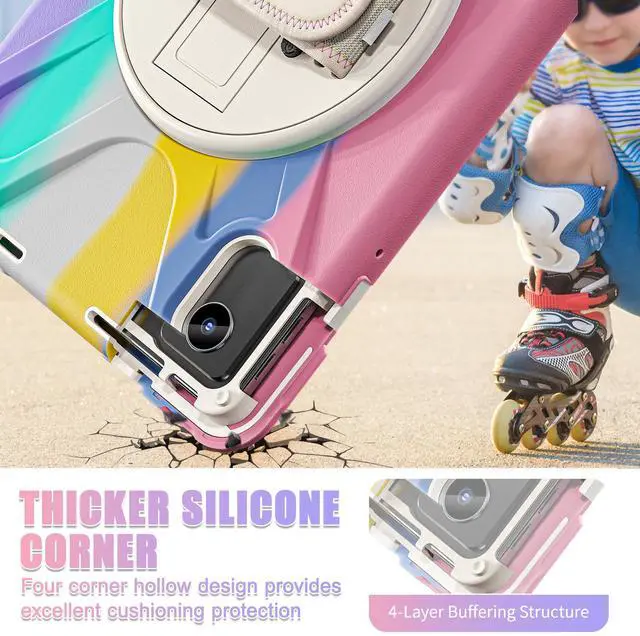 Alt view image 5 of 7 - WERLEO Case for Lenovo Tab M11 / K11 LTE 11 inch 2024 TB330FU TB330XU TB-331FC Shockproof Cover with Screen Protector + Rotating Hand Strap & Stand + Shoulder Strap + Universal Stylus Pen Pink