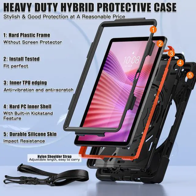 Alt view image 3 of 7 - WERLEO Case for Lenovo Tab 10.1 inch 2025 Model TB311FU TB311XU with Pencil Holder | Shockproof Cover with Kickstand Hand Strap Shoulder Strap Universal Stylus Pen