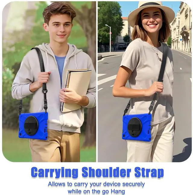 Alt view image 6 of 7 - WERLEO Case for Lenovo Tab 10.1 inch 2025 Model TB311FU TB311XU with Pencil Holder | Shockproof Cover with Kickstand Hand Strap Shoulder Strap Universal Stylus Pen Blue
