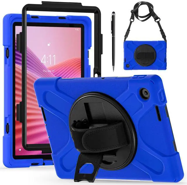 Main image of WERLEO Case for Lenovo Tab 10.1 inch 2025 Model TB311FU TB311XU with Pencil Holder | Shockproof Cover with Kickstand Hand Strap Shoulder Strap Universal Stylus Pen Blue