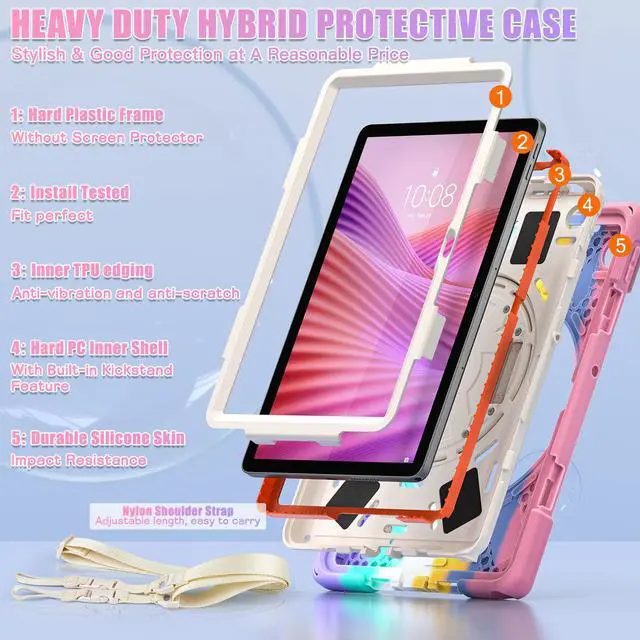 Alt view image 3 of 7 - WERLEO Case for Lenovo Tab 10.1 inch 2025 Model TB311FU TB311XU with Pencil Holder | Shockproof Cover with Kickstand Hand Strap Shoulder Strap Universal Stylus Pen Pink