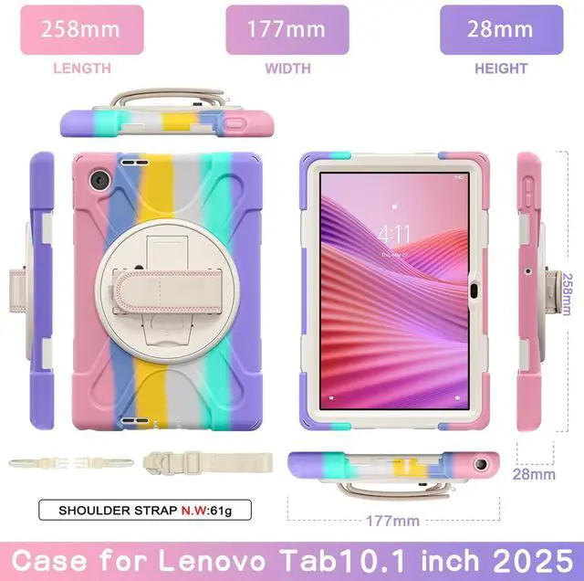 Alt view image 7 of 7 - WERLEO Case for Lenovo Tab 10.1 inch 2025 Model TB311FU TB311XU with Pencil Holder | Shockproof Cover with Kickstand Hand Strap Shoulder Strap Universal Stylus Pen Pink