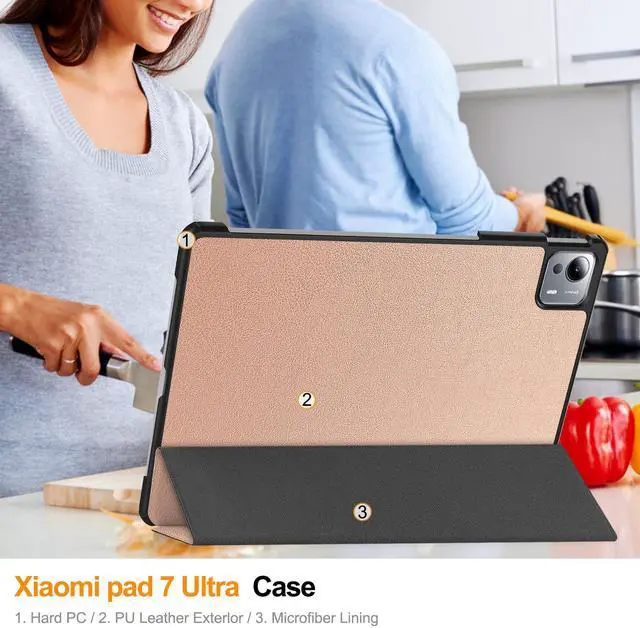 Alt view image 6 of 7 - WERLEO Case for Xiaomi Pad 7 Ultra 14 inch 2025, Slim Smart Cover Lightweight Hard Shell Protective Cover with Multi-Angle Stand, Universal Stylus Pen Rose Gold