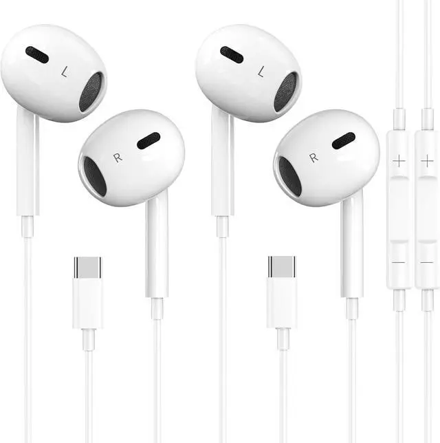 Main image of 2 Packs USB C Headphones for iPhone 16/15 Earbuds with Microphone & Volume Control HiFi Stereo Type C Earphones for Galaxy S23/S22/S21/S20/Ultra Note 10/20, for iPad Pro Pixel 7/6/6a/5/4 and More