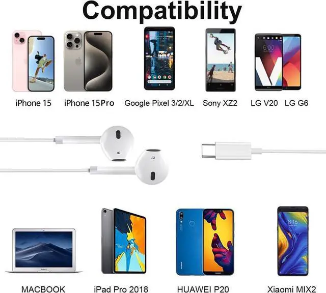 Alt view image 5 of 7 - 2 Packs USB C Headphones for iPhone 16/15 Earbuds with Microphone & Volume Control HiFi Stereo Type C Earphones for Galaxy S23/S22/S21/S20/Ultra Note 10/20, for iPad Pro Pixel 7/6/6a/5/4 and More
