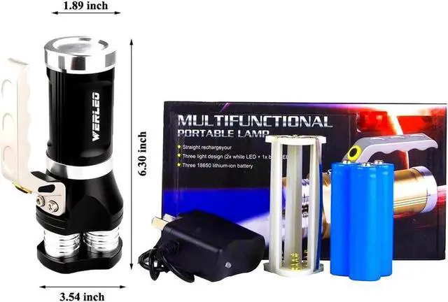 Alt view image 6 of 7 - Werleo Super Bright Rechargeable Tactical LED Flashlight Torch Outdoor Waterproof High Powered Handheld Spotlight Searchlight Dimmable Floodlight For Camping Lantern Hiking Hunting Emergency