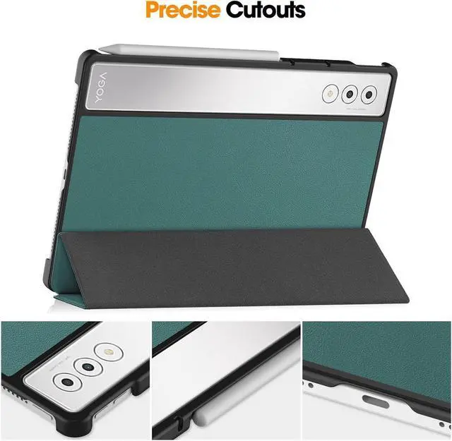 Alt view image 3 of 7 - WERLEO Case for Lenovo Yoga Tab Plus 12.7 inch 2025 TB520FU, Slim Smart Cover Lightweight Hard Shell Protective Cover with Multi-Angle Stand, Universal Stylus Pen Dark Green