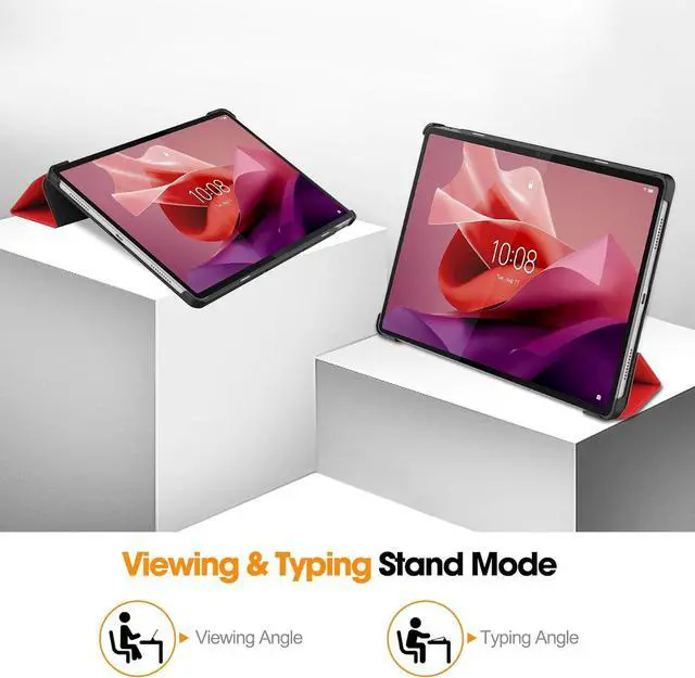 Alt view image 2 of 7 - WERLEO Case for Lenovo Tab P12 12.7 inch 2024 2023 TB370FU TB371FC, Slim Smart Cover Lightweight Hard Shell Protective Cover with Multi-Angle Stand, Universal Stylus Pen Red