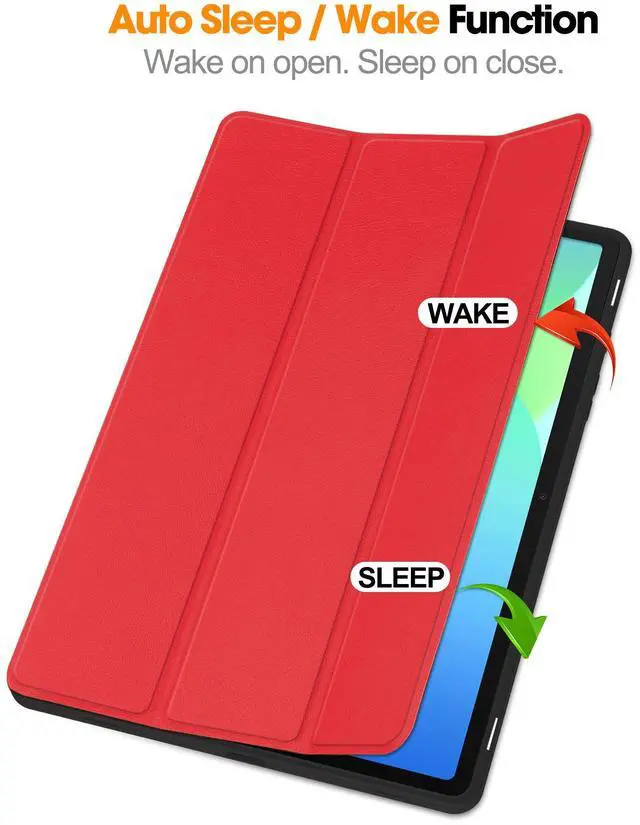 Alt view image 2 of 7 - WERLEO Case for Samsung Galaxy Tab S10 FE / S9 FE 10.9 Inch, Slim Smart Cover Lightweight Hard Shell Protective Cover with Multi-Angle Stand, Universal Stylus Pen Red