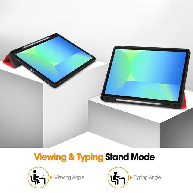 Alt view image 3 of 7 - WERLEO Case for Samsung Galaxy Tab S10 FE / S9 FE 10.9 Inch, Slim Smart Cover Lightweight Hard Shell Protective Cover with Multi-Angle Stand, Universal Stylus Pen Red