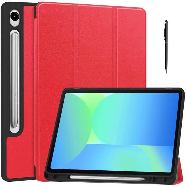 Main image of WERLEO Case for Samsung Galaxy Tab S10 FE / S9 FE 10.9 Inch, Slim Smart Cover Lightweight Hard Shell Protective Cover with Multi-Angle Stand, Universal Stylus Pen Red