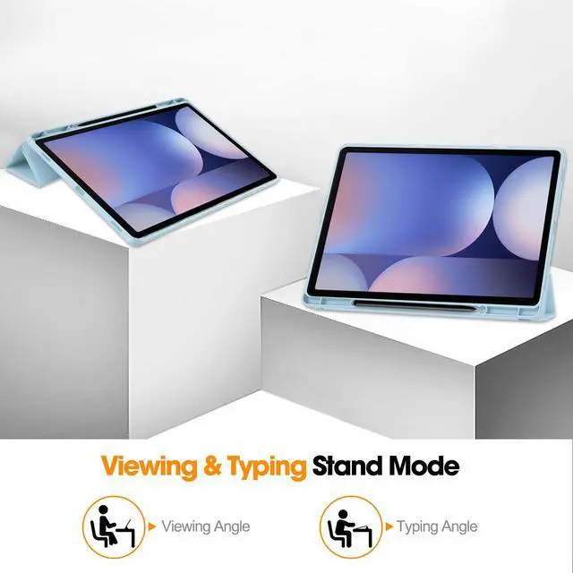 Alt view image 3 of 7 - WERLEO Case for Samsung Galaxy Tab S10 Plus 2024 / S9 Plus / S9 FE Plus 12.4 inch 2023, Slim Smart Stand Cover Protective Cover with Pencil Holder, Stand, Universal Stylus Pen Blue