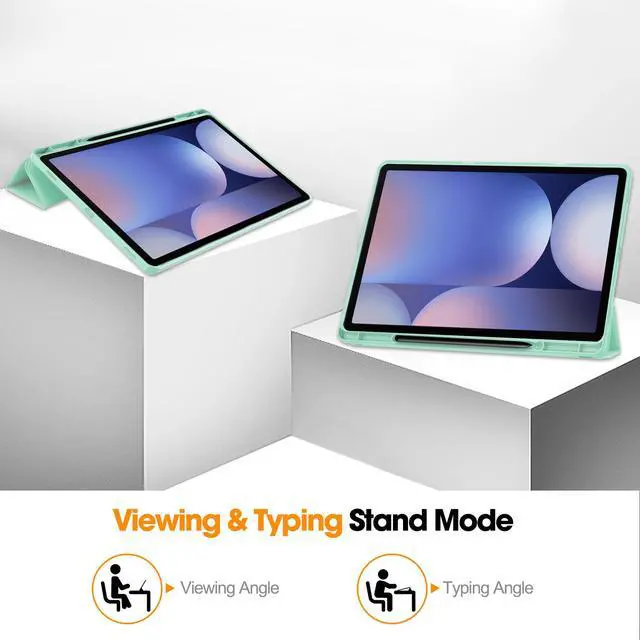 Alt view image 3 of 7 - WERLEO Case for Samsung Galaxy Tab S10 Plus 2024 / S9 Plus / S9 FE Plus 12.4 inch 2023, Slim Smart Stand Cover Protective Cover with Pencil Holder, Stand, Universal Stylus Pen Mint Green