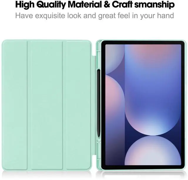 Alt view image 5 of 7 - WERLEO Case for Samsung Galaxy Tab S10 Plus 2024 / S9 Plus / S9 FE Plus 12.4 inch 2023, Slim Smart Stand Cover Protective Cover with Pencil Holder, Stand, Universal Stylus Pen Mint Green