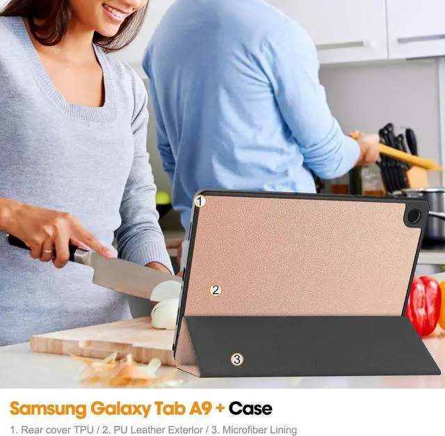 Alt view image 2 of 7 - WERLEO Case for Samsung Galaxy Tab A9 Plus 11 Inch 2023 SM-X210/X215/X216/X218, Slim Smart Stand Cover Protective Cover with Pencil Holder, Stand, Universal Stylus Pen Rose Gold