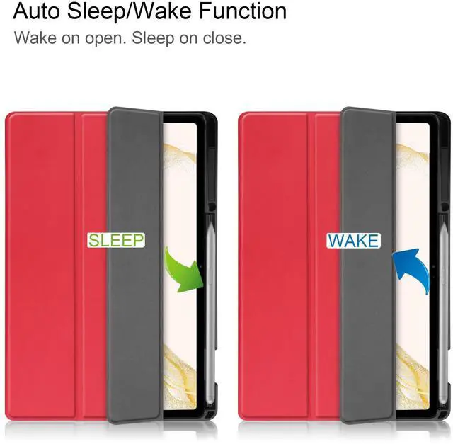 Alt view image 2 of 7 - WERLEO Case for Samsung Galaxy Tab S8 Plus 2022 / S7 FE 2021 / S7 Plus 2020 12.4 inch, Slim Smart Stand Cover Protective Cover with Pencil Holder, Stand, Universal Stylus Pen Red