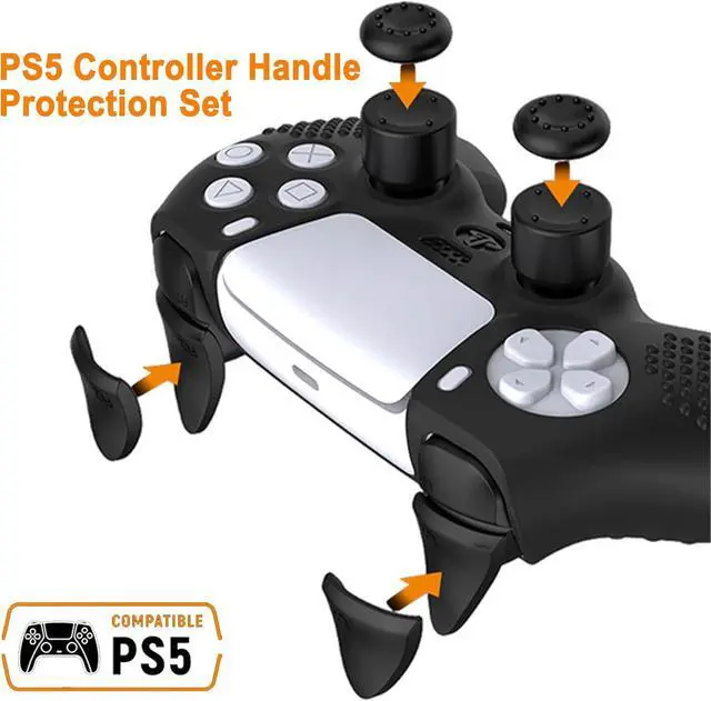Alt view image 5 of 7 - WERLEO For PS5 Controller Cover - Protective Case for PlayStation 5 with 4PCS Thumb Grip Caps & L2 R2 Trigger Extender