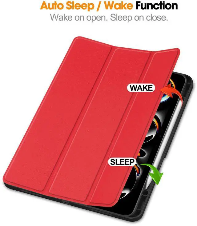 Alt view image 2 of 7 - WERLEO Case for iPad Pro 13 Inch M4 2024 A2925 A2926 A3007, Slim Smart Stand Cover Protective Cover with Pencil Holder, Stand, Universal Stylus Pen,Support Apple Pencil Charging + Auto Wake/Sleep Red