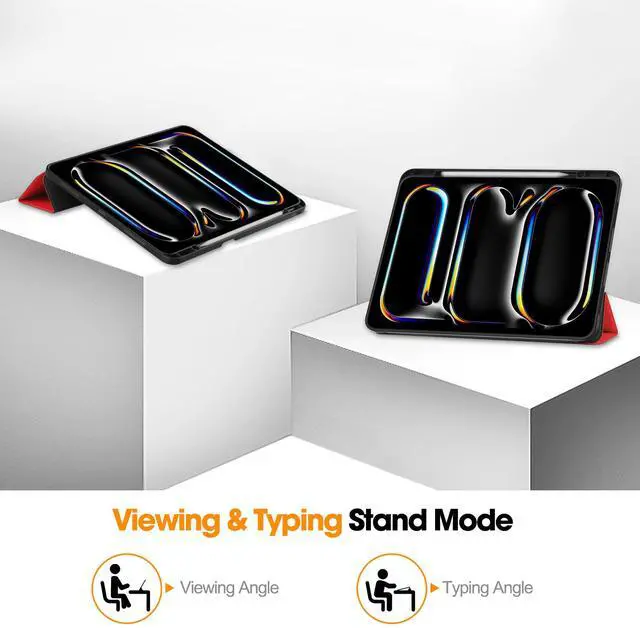 Alt view image 3 of 7 - WERLEO Case for iPad Pro 13 Inch M4 2024 A2925 A2926 A3007, Slim Smart Stand Cover Protective Cover with Pencil Holder, Stand, Universal Stylus Pen,Support Apple Pencil Charging + Auto Wake/Sleep Red