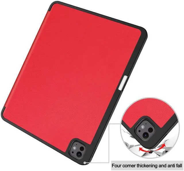 Alt view image 5 of 7 - WERLEO Case for iPad Pro 13 Inch M4 2024 A2925 A2926 A3007, Slim Smart Stand Cover Protective Cover with Pencil Holder, Stand, Universal Stylus Pen,Support Apple Pencil Charging + Auto Wake/Sleep Red