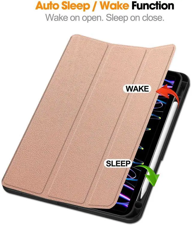 Alt view image 2 of 7 - WERLEO Case for iPad Pro 11 Inch 2022 2021 2020 2018, Slim Smart Stand Cover for for iPad Pro 11 4th Gen 2022/3rd Gen 2021/ 2nd Gen 2020/1st Gen 2018 with Pencil Holder, Universal Stylus Pen Rose Gold