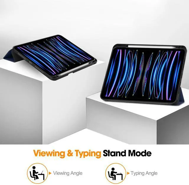 Alt view image 3 of 7 - WERLEO Case for iPad Pro 11 Inch 2022 2021 2020 2018, Slim Smart Stand Cover for for iPad Pro 11 4th Gen 2022/3rd Gen 2021/ 2nd Gen 2020/1st Gen 2018 with Pencil Holder, Universal Stylus Pen Blue