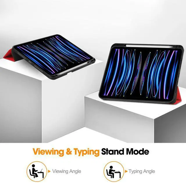 Alt view image 3 of 7 - WERLEO Case for iPad Pro 11 Inch 2022 2021 2020 2018, Slim Smart Stand Cover for for iPad Pro 11 4th Gen 2022/3rd Gen 2021/ 2nd Gen 2020/1st Gen 2018 with Pencil Holder, Universal Stylus Pen Red