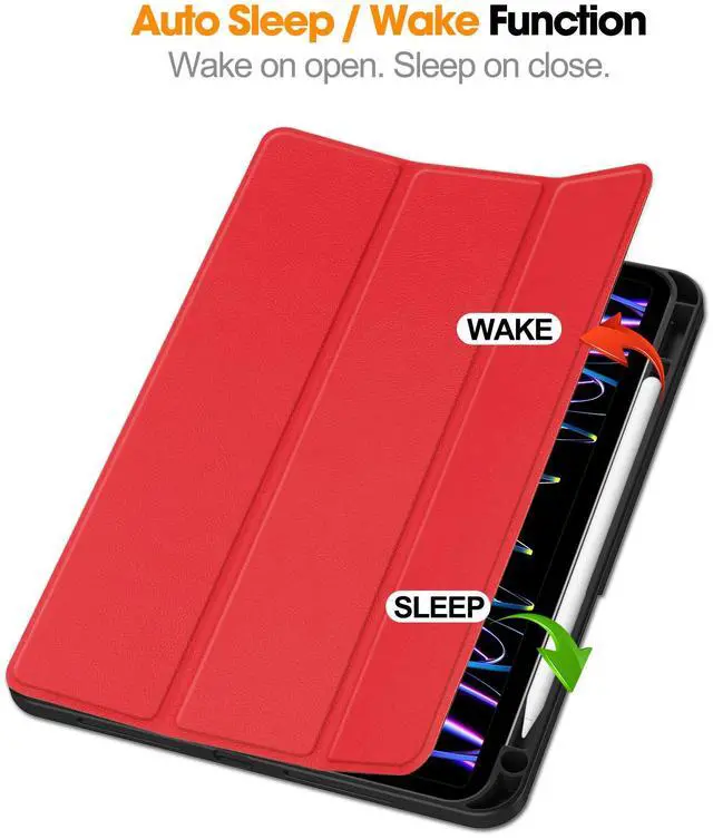 Alt view image 2 of 7 - WERLEO Case for iPad Pro 11 Inch 2022 2021 2020 2018, Slim Smart Stand Cover for for iPad Pro 11 4th Gen 2022/3rd Gen 2021/ 2nd Gen 2020/1st Gen 2018 with Pencil Holder, Universal Stylus Pen Red