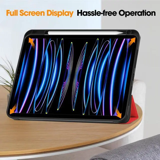 Alt view image 4 of 7 - WERLEO Case for iPad Pro 11 Inch 2022 2021 2020 2018, Slim Smart Stand Cover for for iPad Pro 11 4th Gen 2022/3rd Gen 2021/ 2nd Gen 2020/1st Gen 2018 with Pencil Holder, Universal Stylus Pen Red