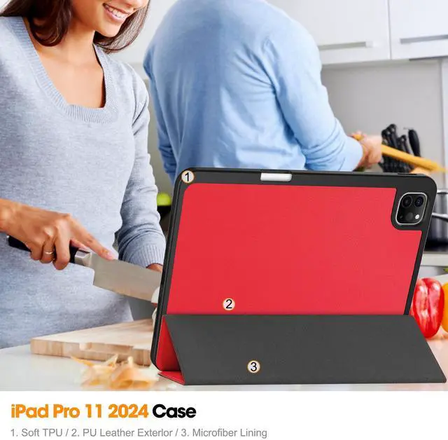 Alt view image 6 of 7 - WERLEO Case for iPad Pro 11 Inch 2022 2021 2020 2018, Slim Smart Stand Cover for for iPad Pro 11 4th Gen 2022/3rd Gen 2021/ 2nd Gen 2020/1st Gen 2018 with Pencil Holder, Universal Stylus Pen Red