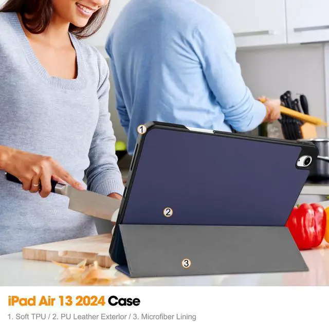 Alt view image 6 of 7 - WERLEO Case for iPad Air 13 Inch M3 2025 / M2 2024, Slim Smart Stand Cover Protective Cover with Pencil Holder, Stand, Universal Stylus Pen,Support Pencil Charging + Auto Wake/Sleep Blue