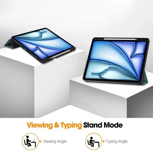 Alt view image 3 of 7 - WERLEO Case for iPad Air 13 Inch M3 2025 / M2 2024, Slim Smart Stand Cover Protective Cover with Pencil Holder, Stand, Universal Stylus Pen,Support Pencil Charging + Auto Wake/Sleep Dark Green