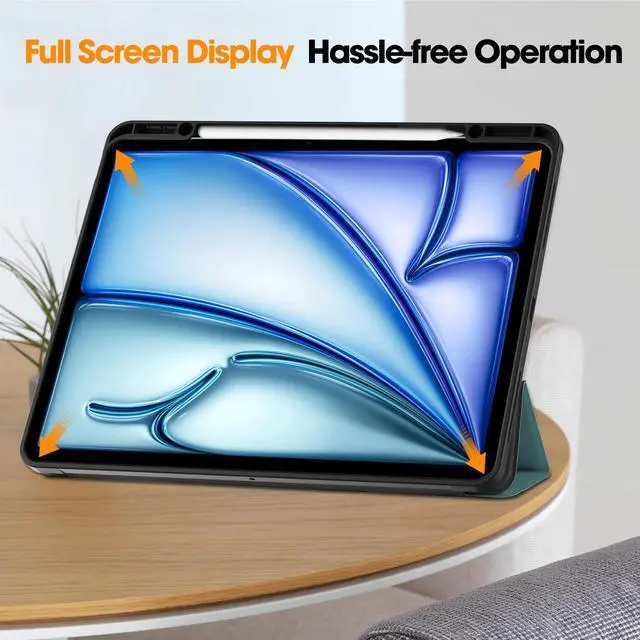 Alt view image 4 of 7 - WERLEO Case for iPad Air 13 Inch M3 2025 / M2 2024, Slim Smart Stand Cover Protective Cover with Pencil Holder, Stand, Universal Stylus Pen,Support Pencil Charging + Auto Wake/Sleep Dark Green