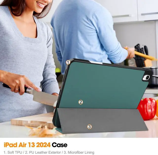 Alt view image 6 of 7 - WERLEO Case for iPad Air 13 Inch M3 2025 / M2 2024, Slim Smart Stand Cover Protective Cover with Pencil Holder, Stand, Universal Stylus Pen,Support Pencil Charging + Auto Wake/Sleep Dark Green