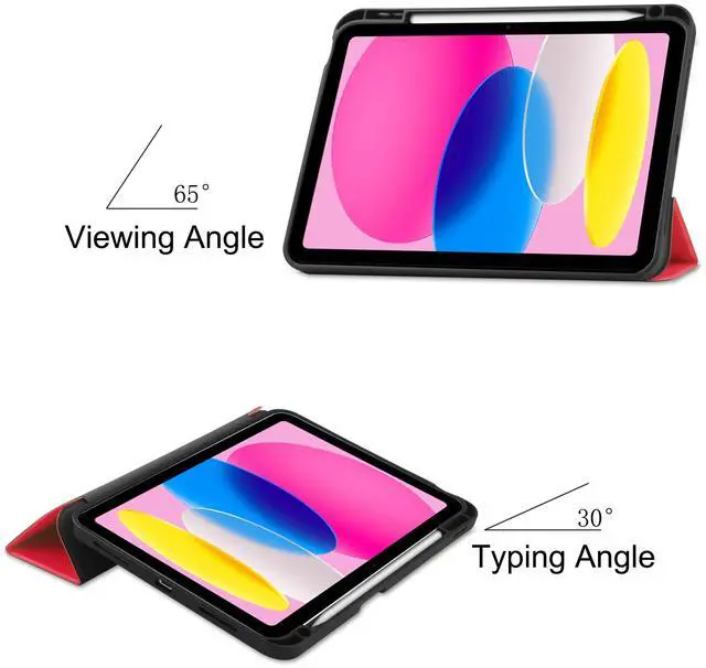 Alt view image 3 of 7 - WERLEO Case for iPad A16 11th Generation 11 inch 2025 / iPad 10th Generation 10.9 inch 2022, Slim Smart Stand Cover with Pencil Holder, Universal Stylus Pen Red