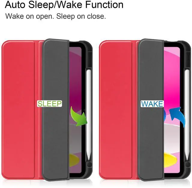 Alt view image 2 of 7 - WERLEO Case for iPad A16 11th Generation 11 inch 2025 / iPad 10th Generation 10.9 inch 2022, Slim Smart Stand Cover with Pencil Holder, Universal Stylus Pen Red