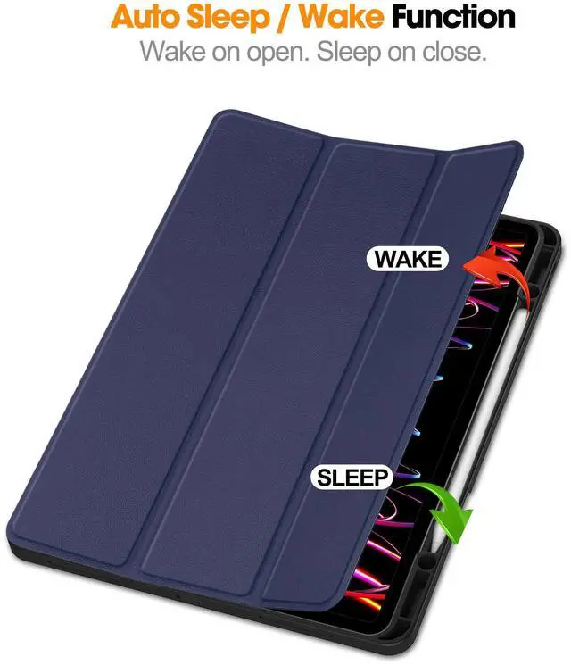 Alt view image 2 of 7 - WERLEO Case for iPad Pro 12.9 Inch 2022/2021/2020/2018 (6th/5th/4th/3rd Gen), Slim Smart Stand Cover Protective Cover with Pencil Holder, Stand, Universal Stylus Pen,Support Pencil Charging Blue
