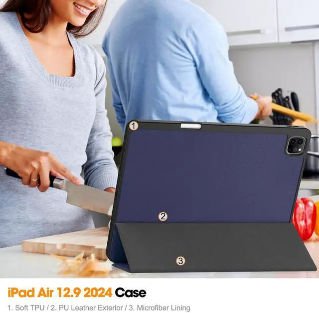 Alt view image 6 of 7 - WERLEO Case for iPad Pro 12.9 Inch 2022/2021/2020/2018 (6th/5th/4th/3rd Gen), Slim Smart Stand Cover Protective Cover with Pencil Holder, Stand, Universal Stylus Pen,Support Pencil Charging Blue