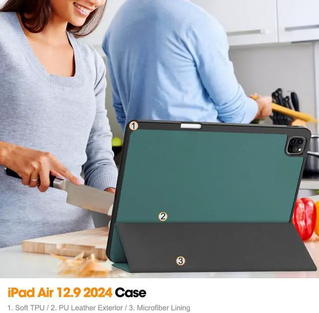 Alt view image 6 of 7 - WERLEO Case for iPad Pro 12.9 Inch 2022/2021/2020/2018 (6th/5th/4th/3rd Gen), Slim Smart Stand Cover Protective Cover with Pencil Holder, Stand, Universal Stylus Pen,Support Pencil Charging Dark Green