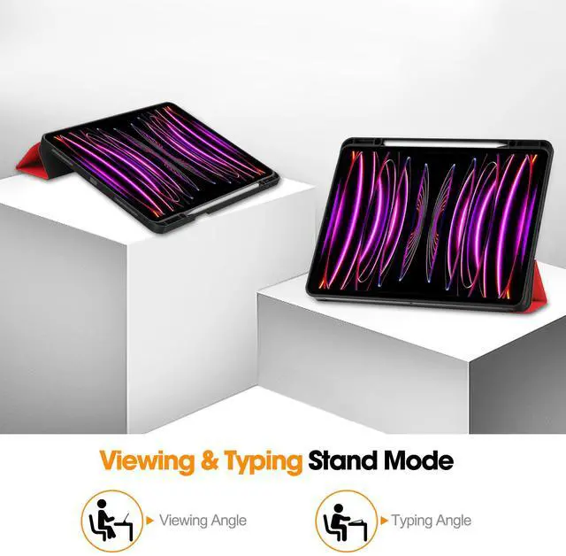 Alt view image 3 of 7 - WERLEO Case for iPad Pro 12.9 Inch 2022/2021/2020/2018 (6th/5th/4th/3rd Gen), Slim Smart Stand Cover Protective Cover with Pencil Holder, Stand, Universal Stylus Pen,Support Pencil Charging Red