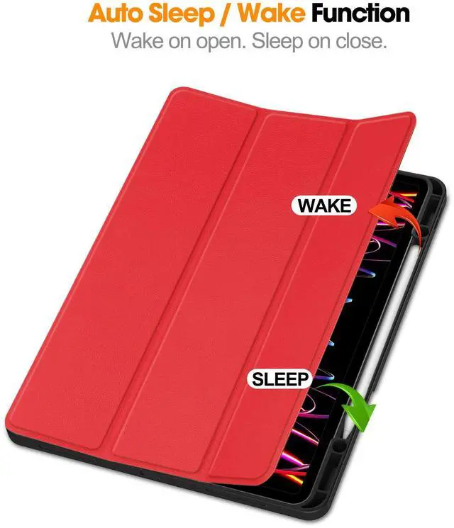 Alt view image 2 of 7 - WERLEO Case for iPad Pro 12.9 Inch 2022/2021/2020/2018 (6th/5th/4th/3rd Gen), Slim Smart Stand Cover Protective Cover with Pencil Holder, Stand, Universal Stylus Pen,Support Pencil Charging Red