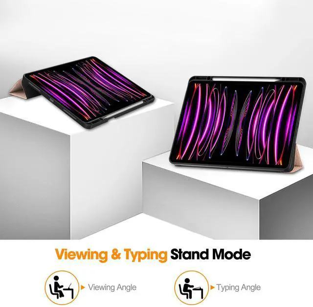 Alt view image 3 of 7 - WERLEO Case for iPad Pro 12.9 Inch 2022/2021/2020/2018 (6th/5th/4th/3rd Gen), Slim Smart Stand Cover Protective Cover with Pencil Holder, Stand, Universal Stylus Pen,Support Pencil Charging Rose Gold