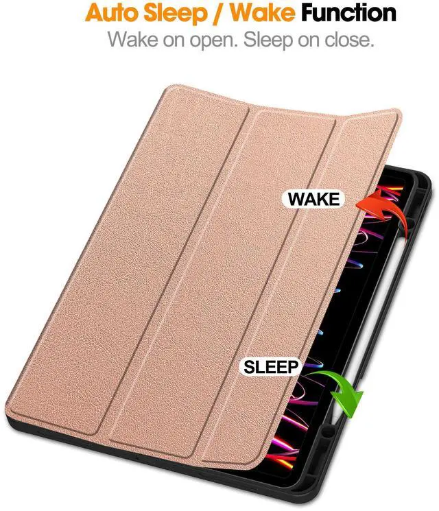 Alt view image 2 of 7 - WERLEO Case for iPad Pro 12.9 Inch 2022/2021/2020/2018 (6th/5th/4th/3rd Gen), Slim Smart Stand Cover Protective Cover with Pencil Holder, Stand, Universal Stylus Pen,Support Pencil Charging Rose Gold