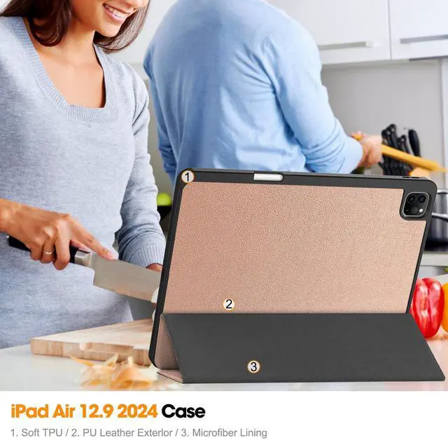 Alt view image 6 of 7 - WERLEO Case for iPad Pro 12.9 Inch 2022/2021/2020/2018 (6th/5th/4th/3rd Gen), Slim Smart Stand Cover Protective Cover with Pencil Holder, Stand, Universal Stylus Pen,Support Pencil Charging Rose Gold